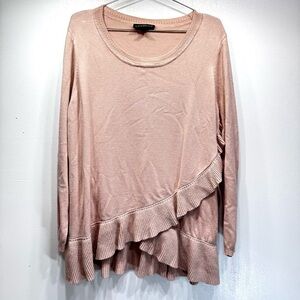 Lane Bryant Blush Pink Tunic Sweater Asymmetric Ruffle Hem Long Sleeves 18/20